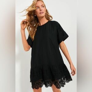 Black Rosina Embroidery Short Sleeve Tunic Dress